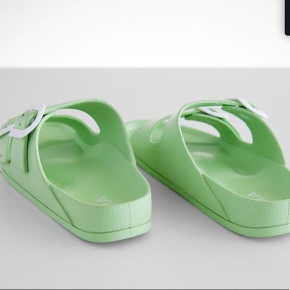 Mint Green Double Buckle Rubber Foam Slide Sandals - Picture 3 of 4